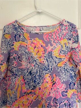 Colorful Abstract Floral Long Sleeve Top - Lavender, Pink & Yellow